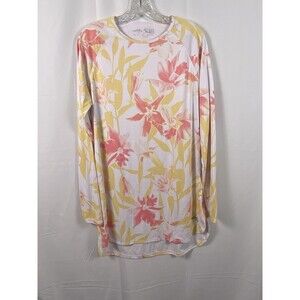 Real Life Beach Long Sleeve Cover Up shirt Sz XL Peach Hibiscus Foliage